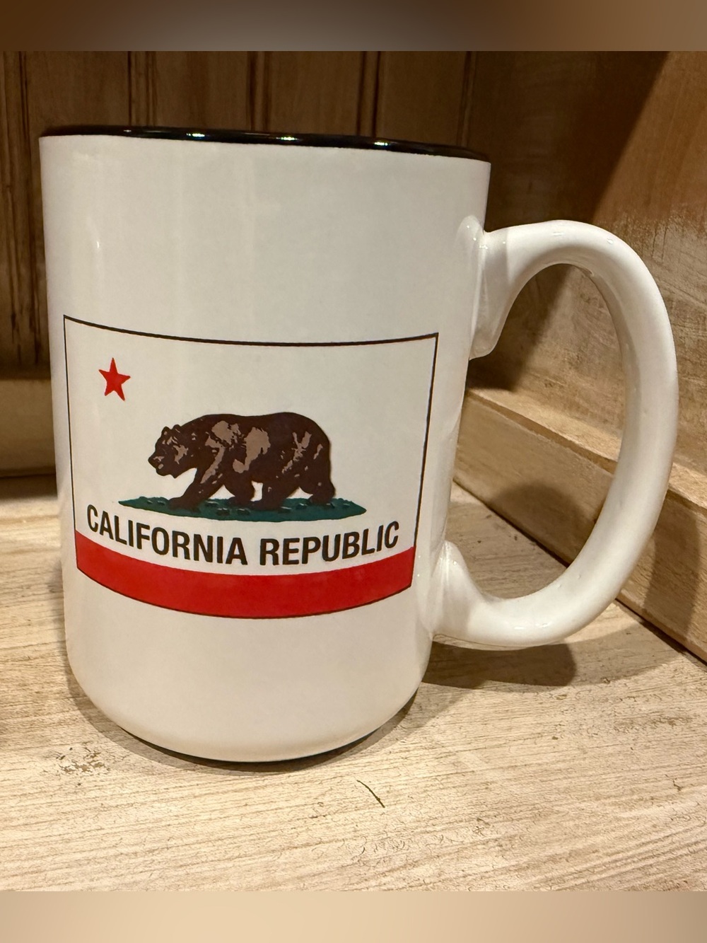 California Republic White Ceramic Mug with Bear Design